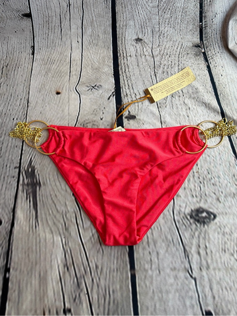 BELLISIMA Red Bikini‎ Bottom with Gold Ring Accents